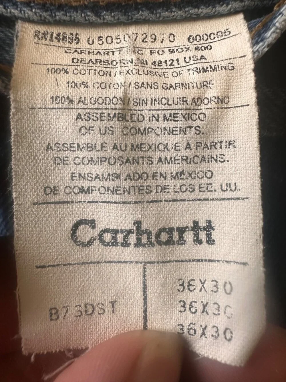 Vintage Carhartt B73 DST Denim Double Knee Pants Men 36x30 Cargo Carpenter Baggy